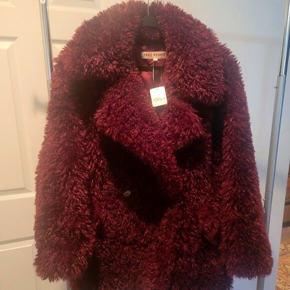 Free People Sophie Faux Fur Peacoat - Vineyard Grape